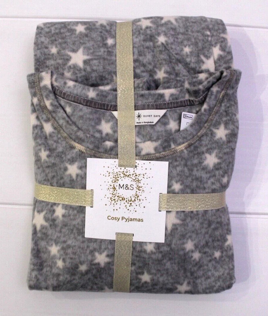 M & S Ladies Supersoft Fleece Pyjamas Long Sleeve Cuff Leg Warm Cosy Loungewear
