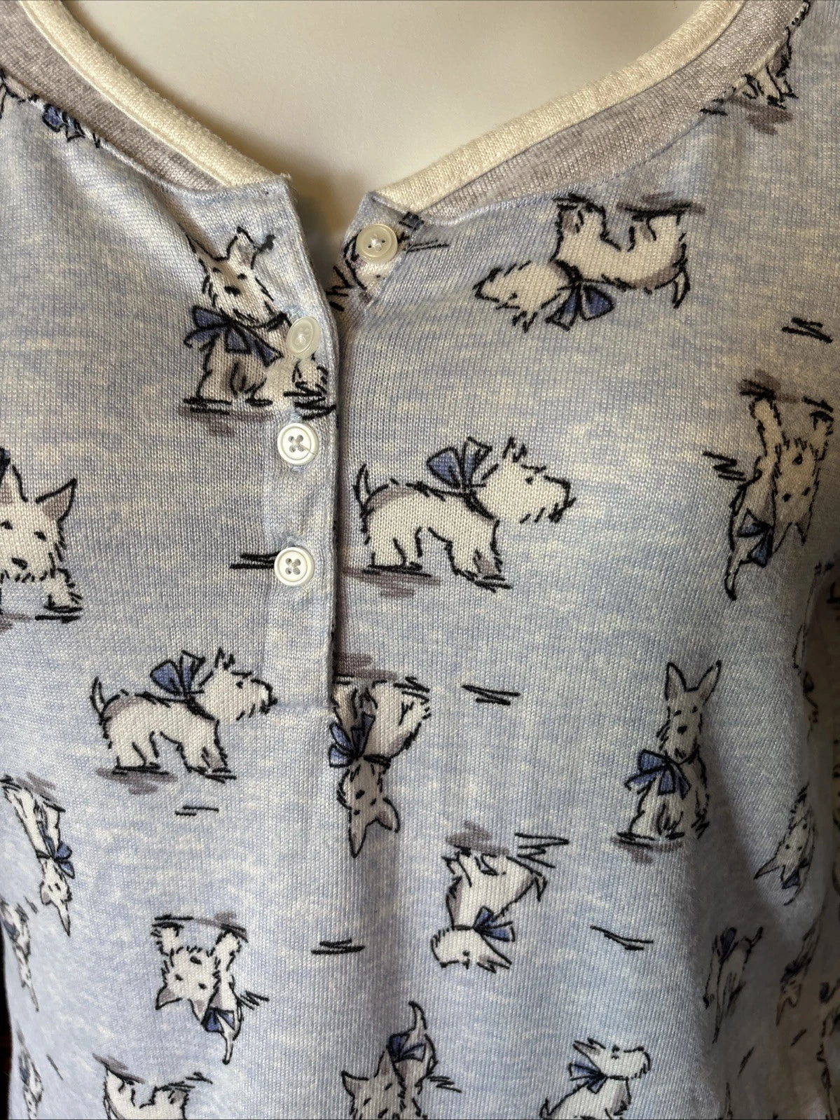 LAURA ASHLEY Women's Blue Pajama PJ Pants Top Set Scottie Westie Dog Print, Sz L