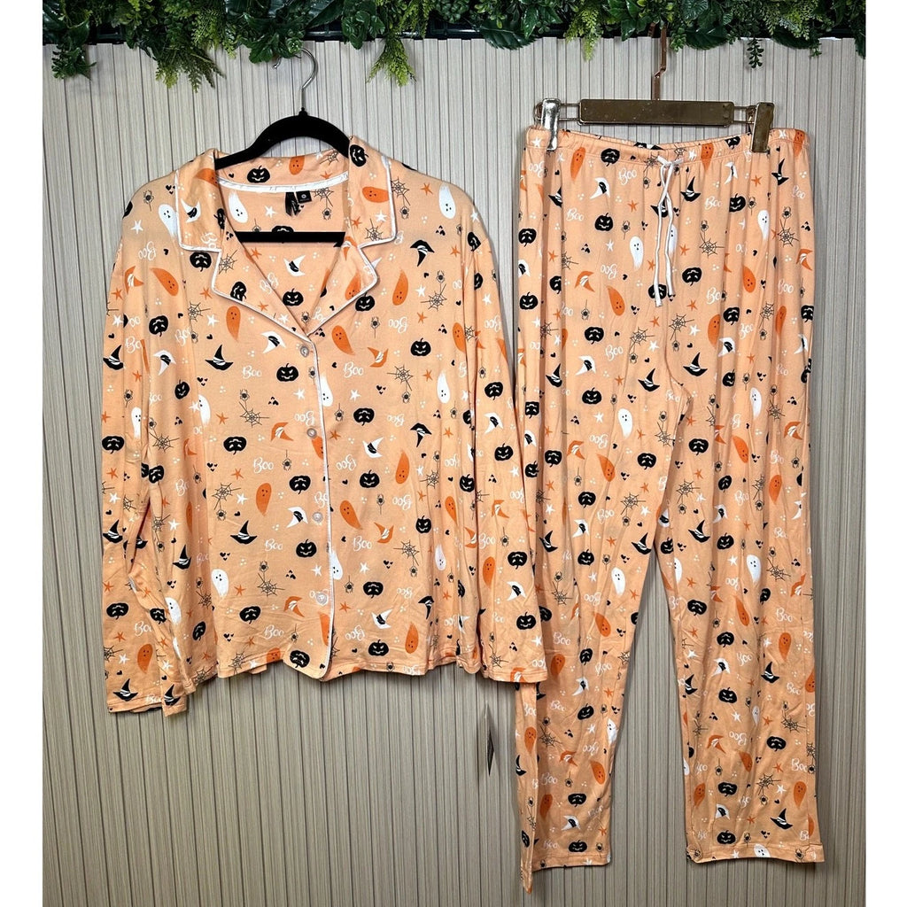 Kensie 2-Piece Women's Halloween Boo Orange Pajamas Set Size XL