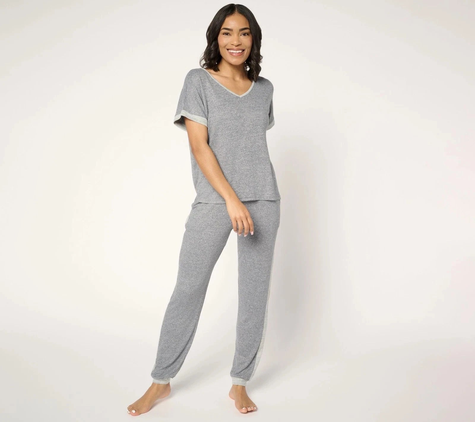 Muk Luks Sweater Knit Short Sleeve and Jogger Pajama Set Black XS New