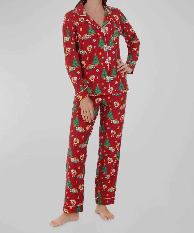 $135 Bed Head Women Red Button Holiday Christmas Pajama Set Sleepwear Size L