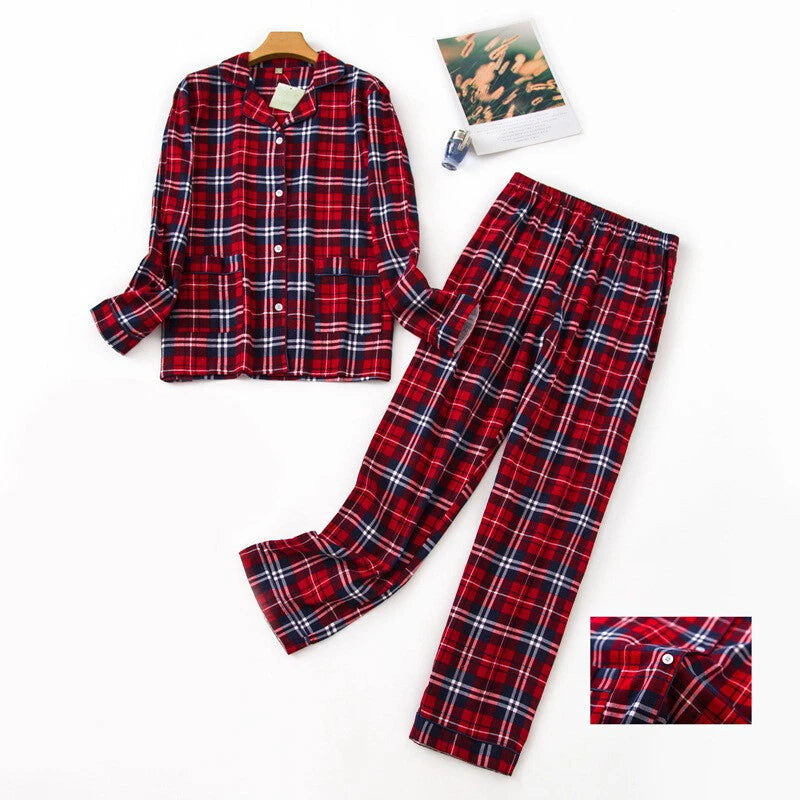 Womens 100% Cotton Pajamas Set Flannel Printed Button Nightwear Loungewear 12-24
