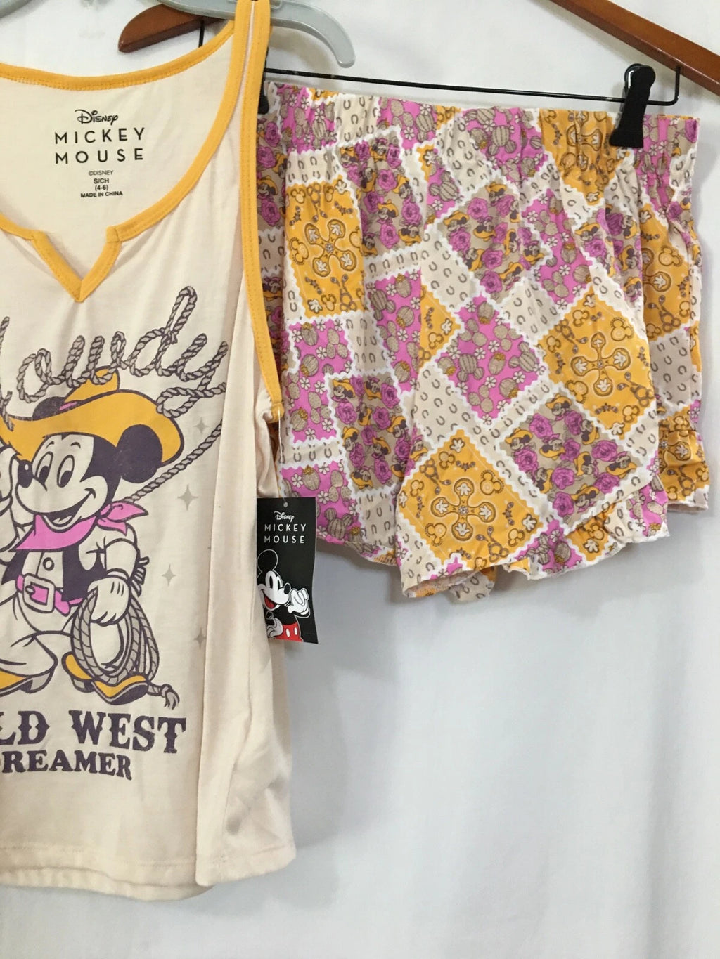 Disney Mickey Mouse Women’s Small Tank Shorty Pajama Set WILD WEST Cowboy NWT