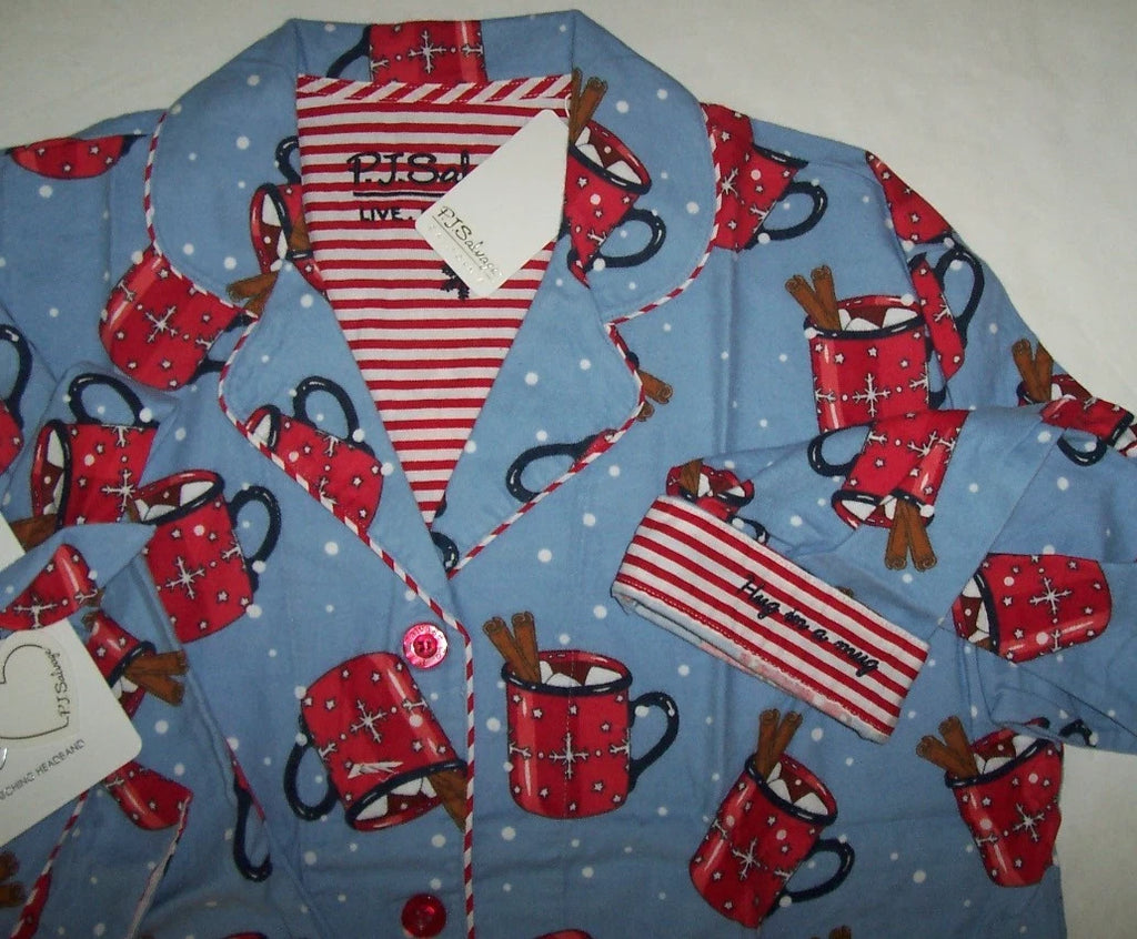 NWT PJ Salvage Blue/Red HOT COCOA Flannel Pajama/Lounge Set L HUG IN A MUG