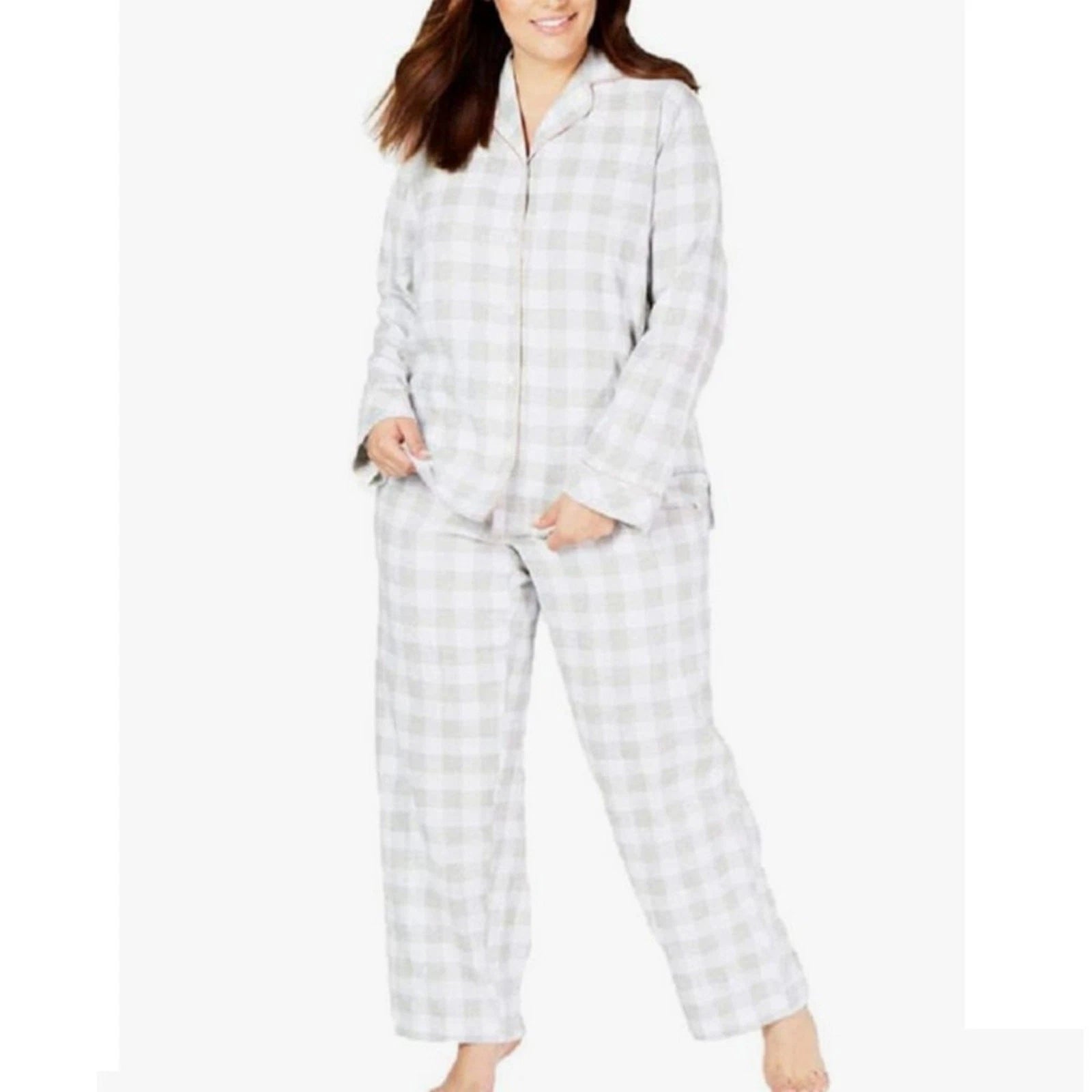 Charter Club Printed Cotton Flannel Pajama Set in Tonal Plaid Size XXL