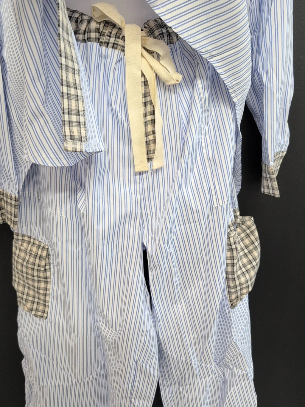 Long Sleeve Lapel Collar Cotton Comfortable Sleepwear Pajamas Set Size L Blue