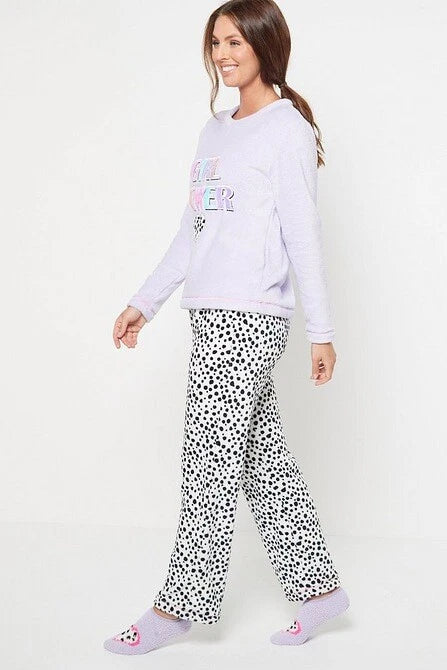 Ladies Womens SUPERSOFT FLEECE Pyjamas and Matching Socks Cosy PJ SET UK 8-26