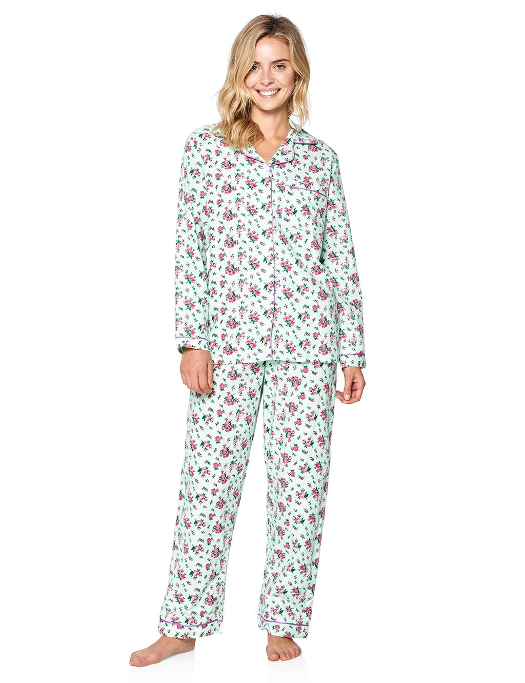 Casual Nights Women's Flannel Long Sleeve Button Down Pajama Set