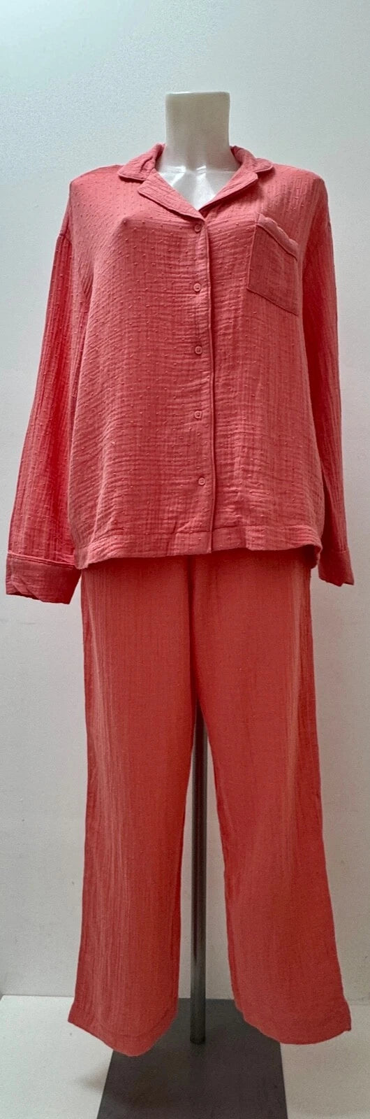 Ladies New Ex M&S  100% Cotton Coral  Pyjamas Size 8 10 12 14 16 18 20