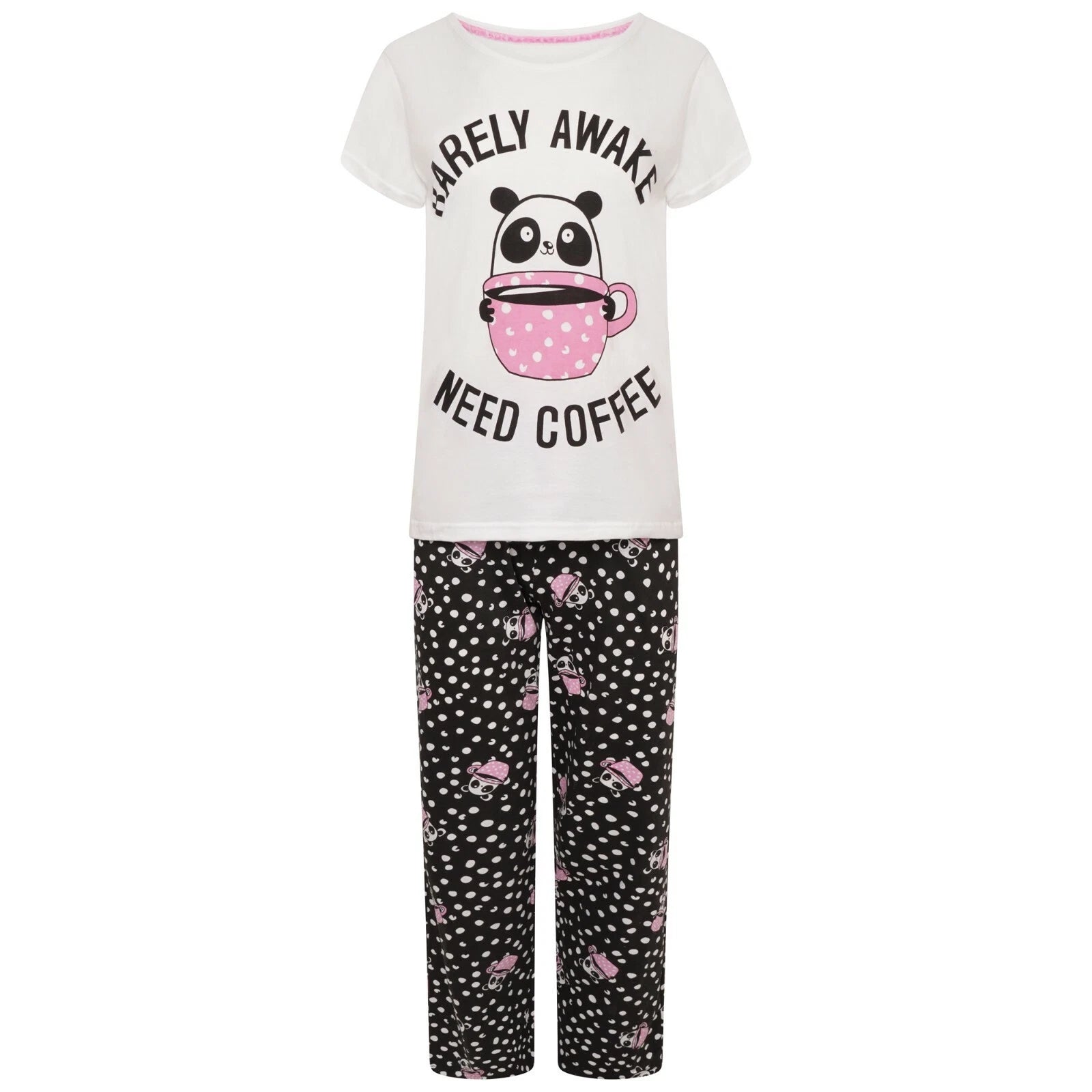 Ladies Ex-Stores Novelty Cute Bear And Panda Print Pyjama Set, Nightwear, PJ's