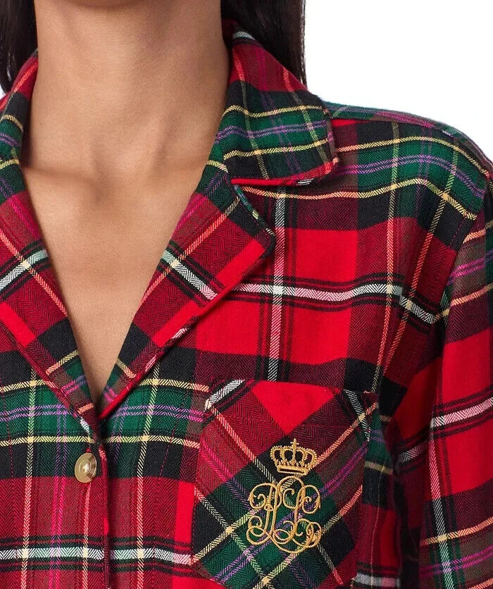 NWT Ralph Lauren RED/GREEN/PURPLE PLAID Brushed Twill Flannel Pajama Set XL SOFT