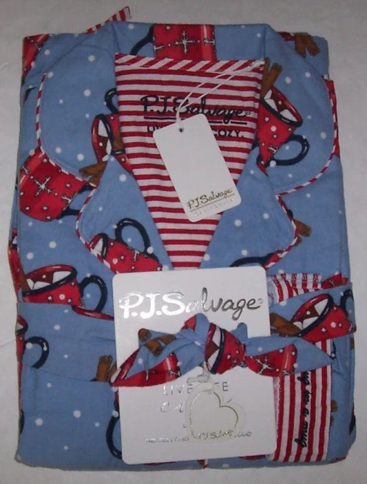 NWT PJ Salvage Blue/Red HOT COCOA Flannel Pajama/Lounge Set L HUG IN A MUG