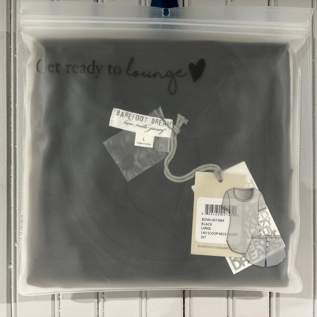 Barefoot Dreams Luxe Milk Jersey Scoop Neck Short Set Black NEW Large GIFT $110