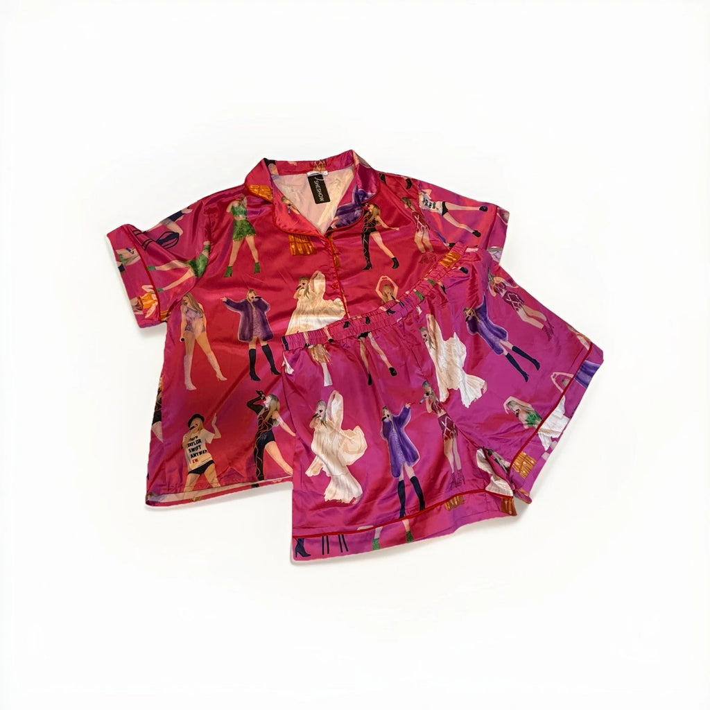 Taylor Swift Pajama Set Print Comfy Satin For Women, Two-Piece Set, Pjs Size XXL