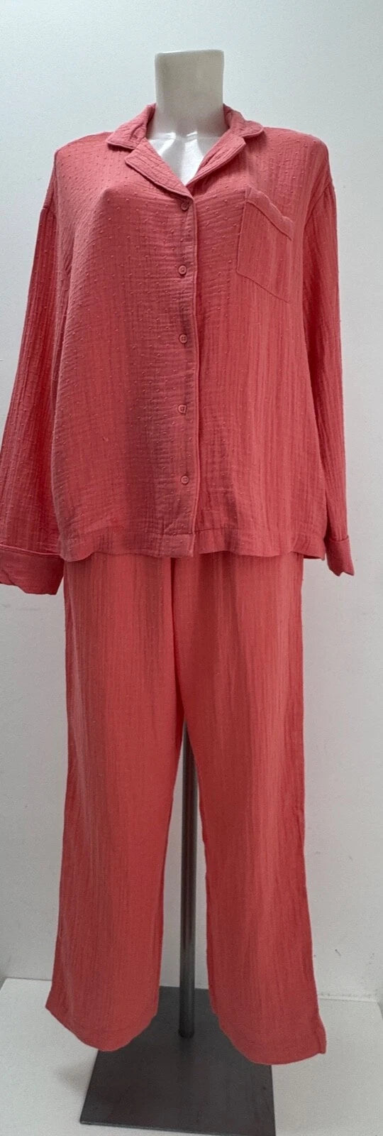 Ladies New Ex M&S  100% Cotton Coral  Pyjamas Size 8 10 12 14 16 18 20
