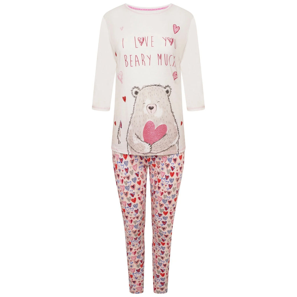 Ladies Ex-Stores Novelty Cute Bear And Panda Print Pyjama Set, Nightwear, PJ's