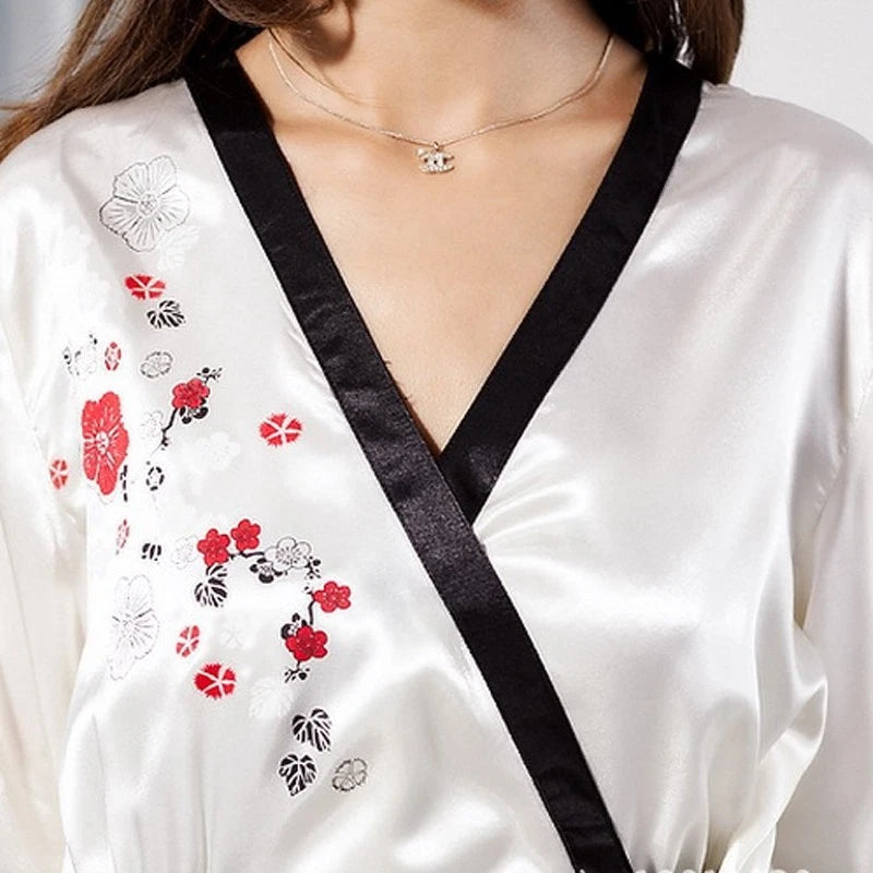 NEW Sexy Women's Silk Satin Pajama Set Sleepwear & Robes Nightgown #P019 White-