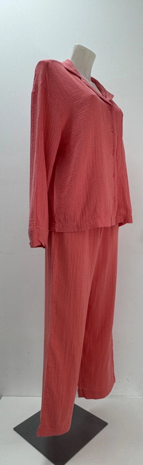 Ladies New Ex M&S  100% Cotton Coral  Pyjamas Size 8 10 12 14 16 18 20