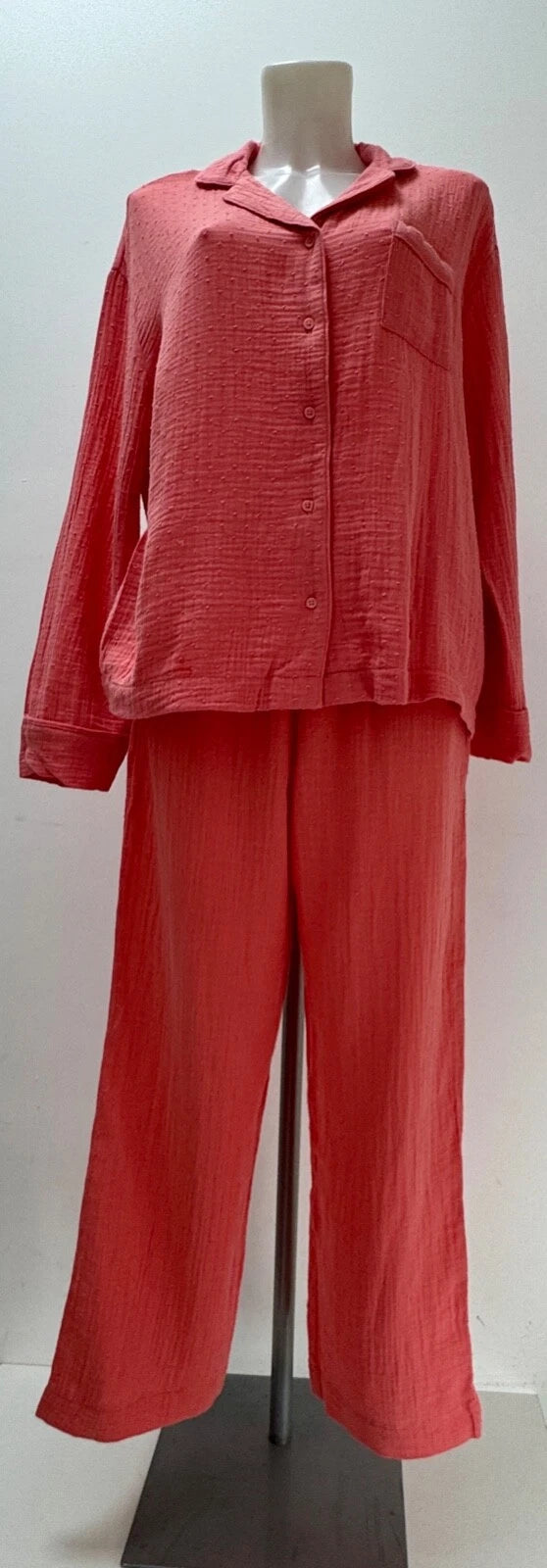 Ladies New Ex M&S  100% Cotton Coral  Pyjamas Size 8 10 12 14 16 18 20