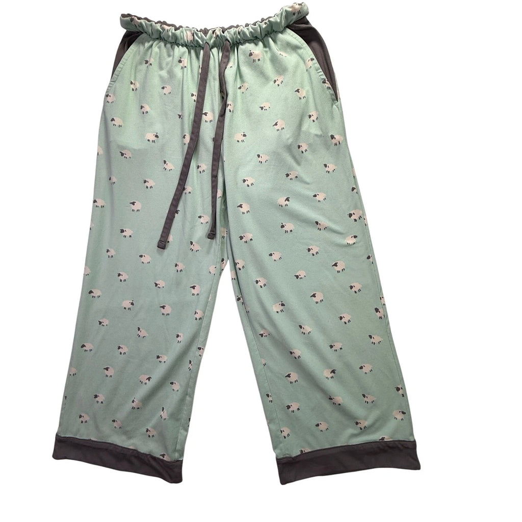 MUNKI MUNKI Women’s Pajama Set Mint Green Sheep Print Short Sleeve Top Pants XS