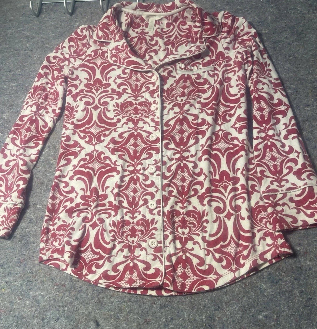 Soma Cool Nights Pajama Set Red Damask Baroque Print XS