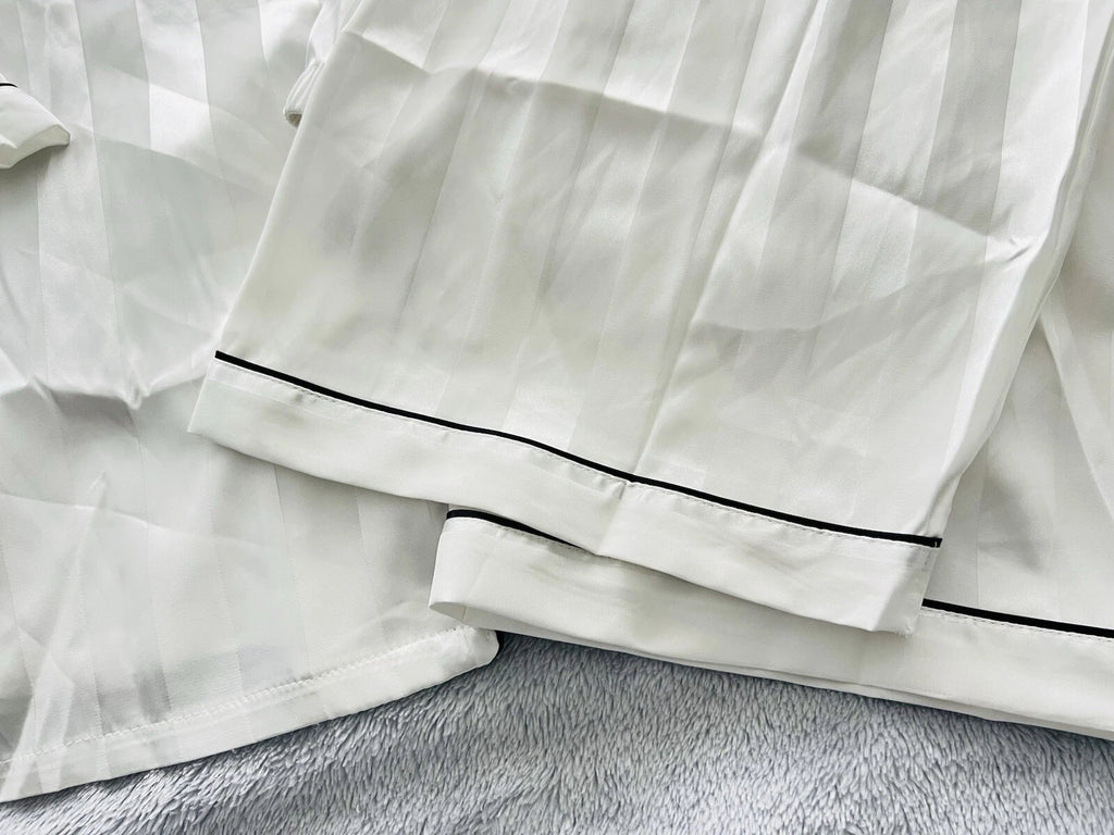 New Women’s Plus Size 5XL White Satin Pyjamas Pjs Sleepwear Set Black Trim