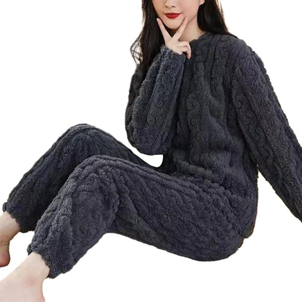 Winter Pajama Sets Women Sleepwear 2-piece Thicken Pullover Pants