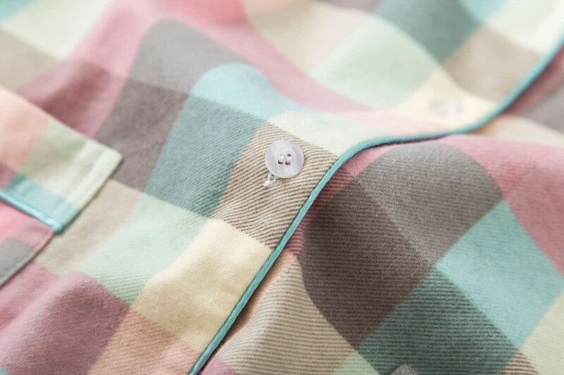 Womens 100% Cotton Pajamas Set Flannel Printed Button Nightwear Loungewear 12-24