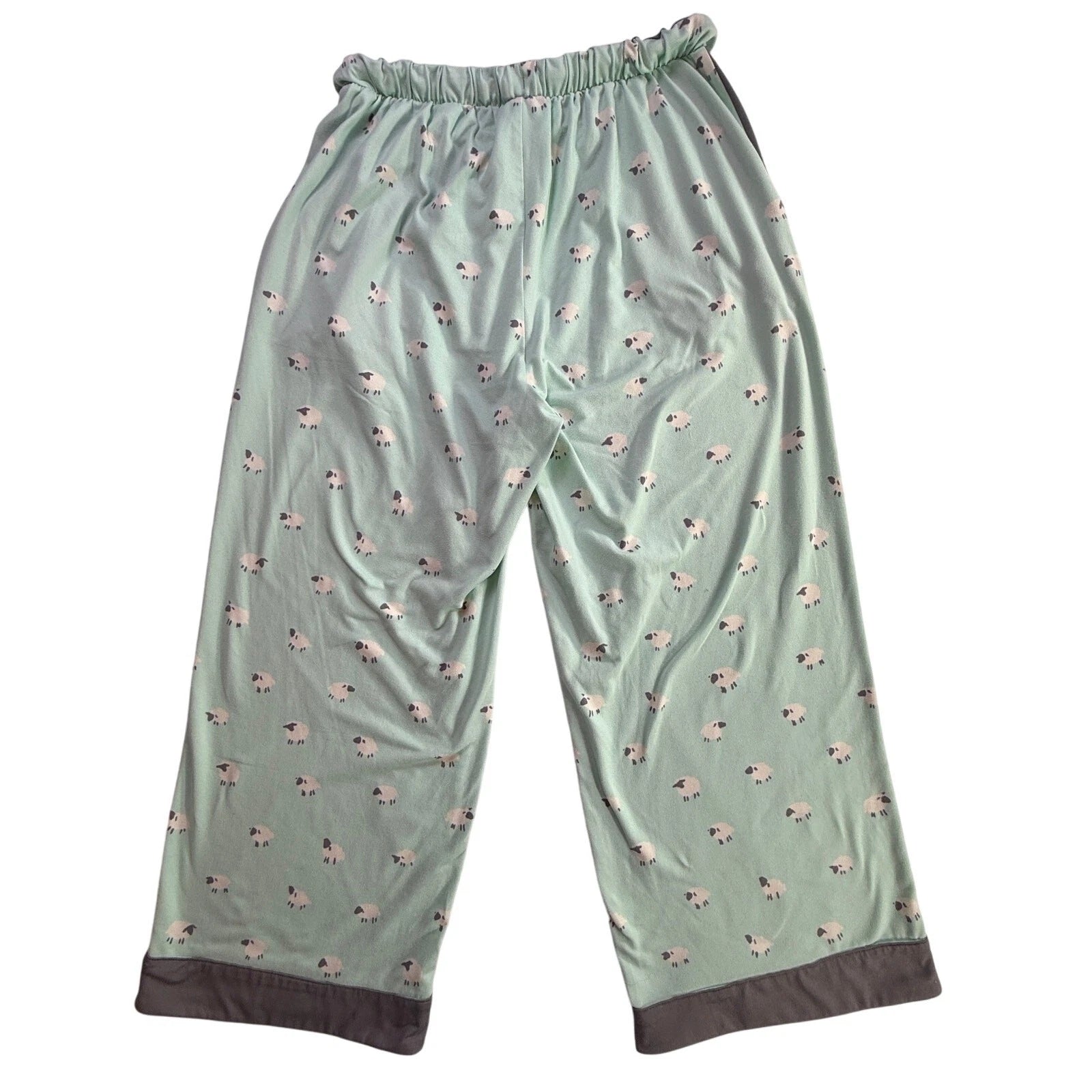 MUNKI MUNKI Women’s Pajama Set Mint Green Sheep Print Short Sleeve Top Pants XS
