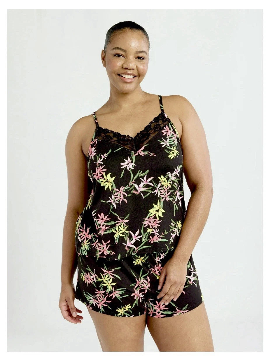JOYSPUN Women’s XS Knit Cami & Shorts Pajama Set w/Lace Trim • Spring Floral