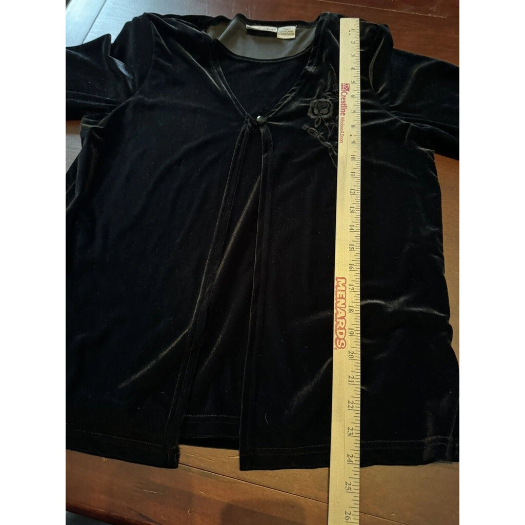 Alfred Dunner Woman 8 Petite Black Velour Shirt Pants Pajama Set Elastic Waist