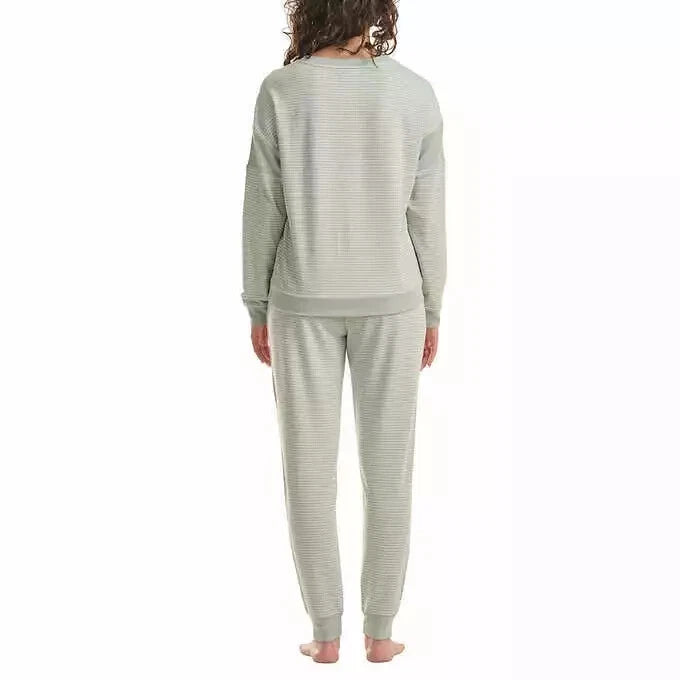 Splendid Women 2 Piece Lounge Set Henley Top Jogger Pants Green Striped Medium