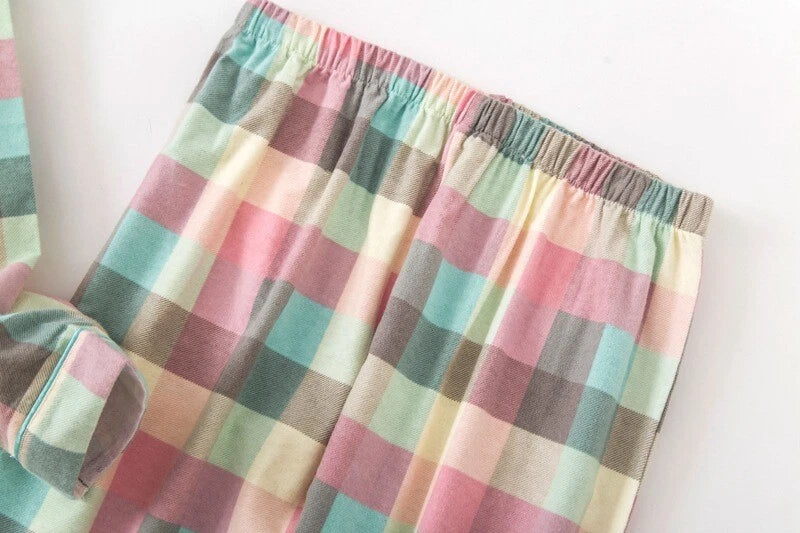 Womens 100% Cotton Pajamas Set Flannel Printed Button Nightwear Loungewear 12-24