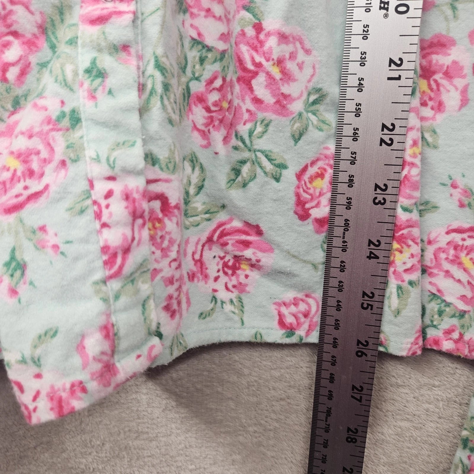 Lanz Of Salzburg Pajama Set Womens Green Floral Flannel Ruffle Cotton Grandma