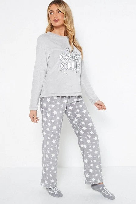 Ladies Womens SUPERSOFT FLEECE Pyjamas and Matching Socks Cosy PJ SET UK 8-26