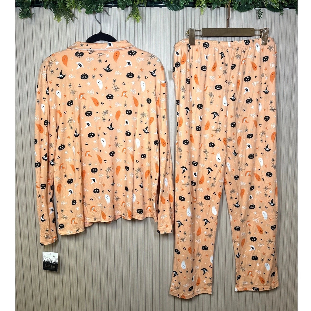 Kensie 2-Piece Women's Halloween Boo Orange Pajamas Set Size XL