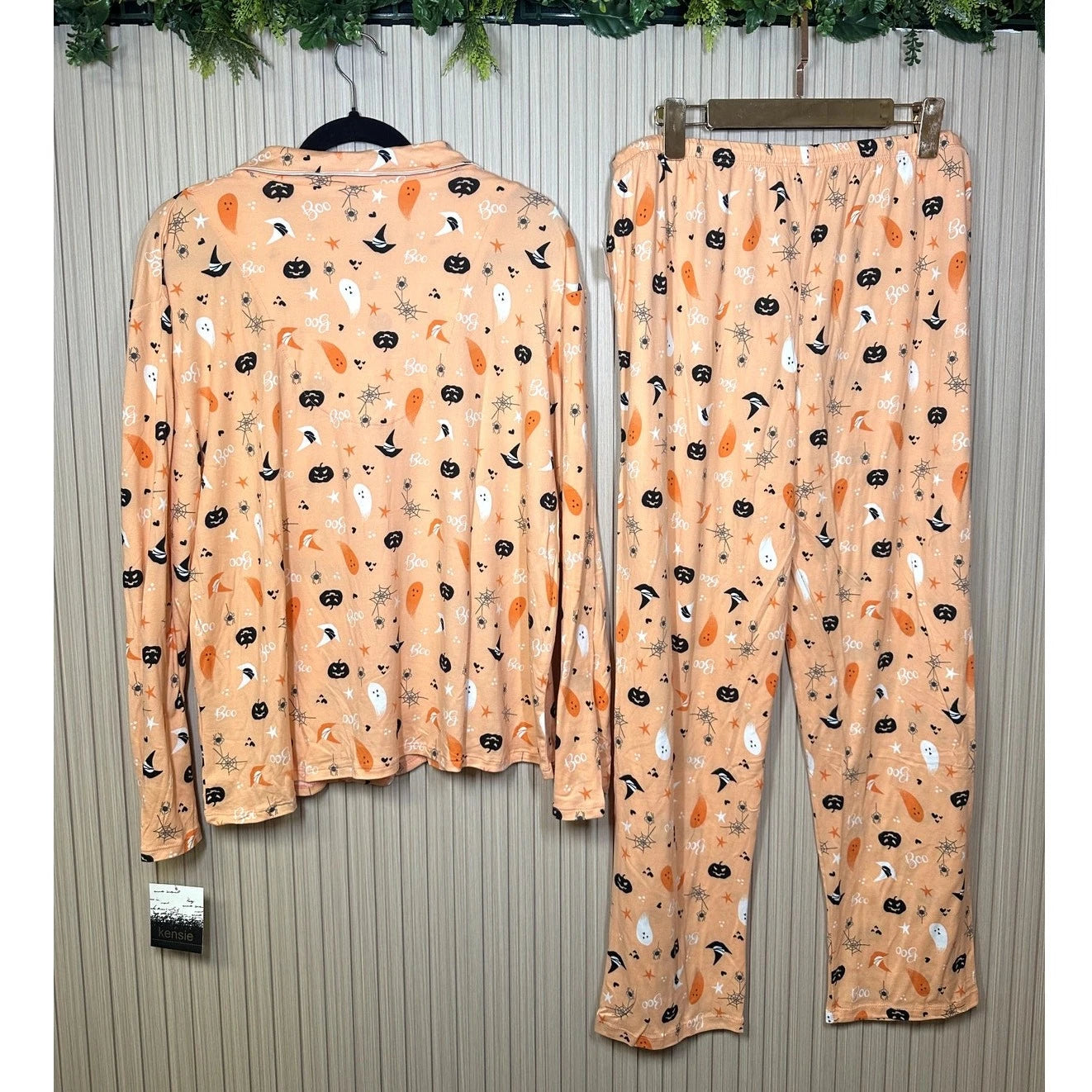 Kensie 2-Piece Women's Halloween Boo Orange Pajamas Set Size XL