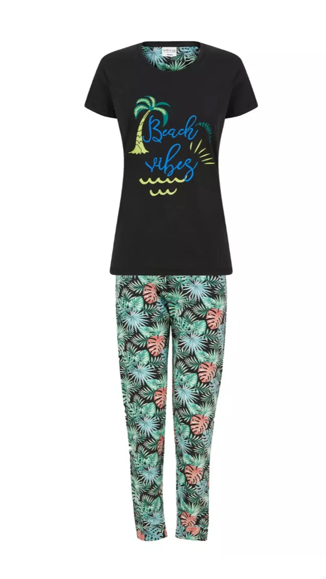 Ladies Pyjama Cotton Blend Printed Crew Neck 2 Piece Set 3 Prints