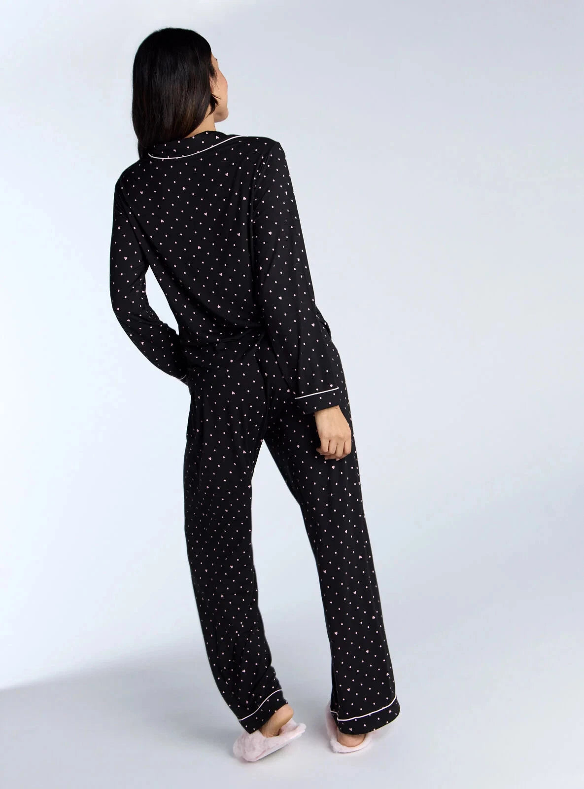 Boux Avenue Pyjama Set Women's Soft Heart Spot Print Top and Trouser Nightwear