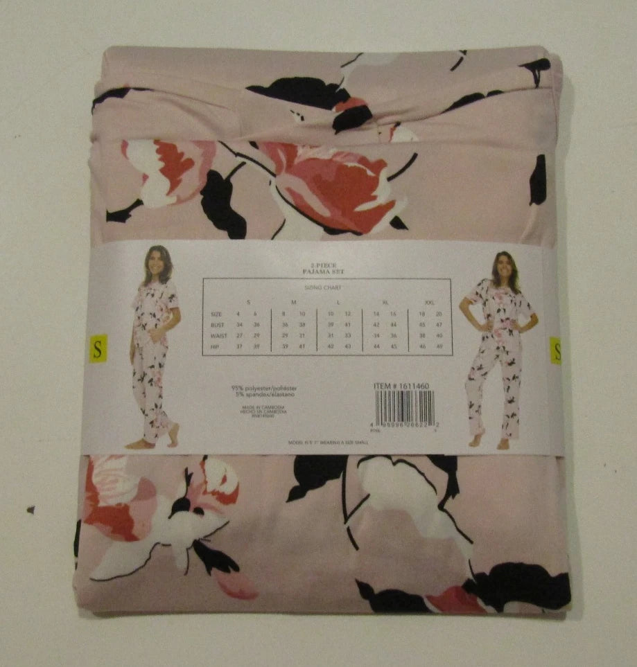 FLORA NIKROOZ Pink Floral S/S Pants Pajamas Set Small Sleepwear NWT Womens