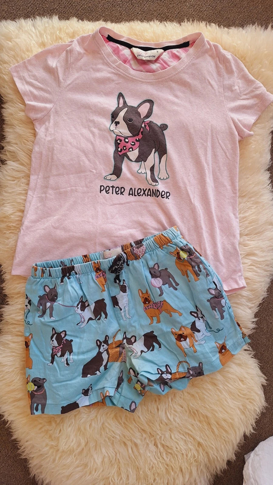 Peter Alexander Pug pyjama top Size S & Bottoms Size XS Set Shorts Dog