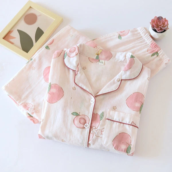 Women Pajamas Set 100% Cotton Printed Sleepwear Casual Nightwear Home Wear