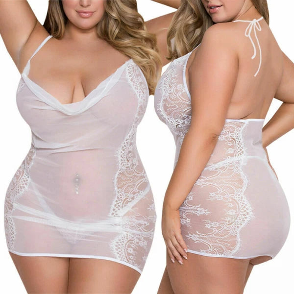 Plus Size Women Sexy See Through Lingerie Glamour Nightdress Underwear Sleepwear