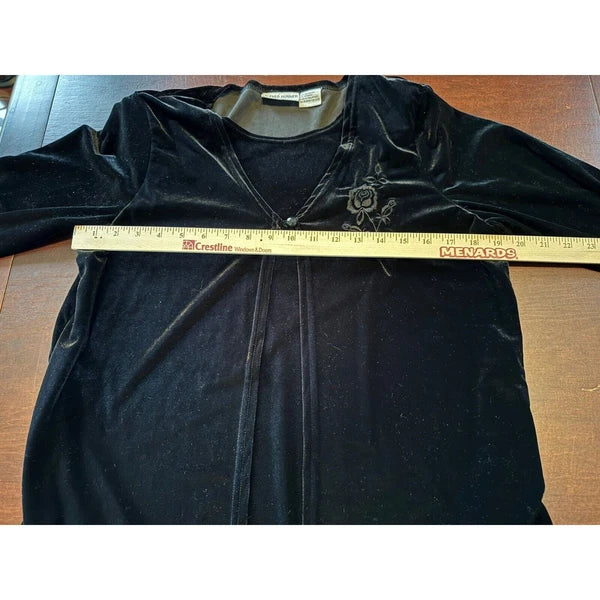 Alfred Dunner Woman 8 Petite Black Velour Shirt Pants Pajama Set Elastic Waist