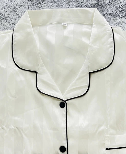 New Women’s Plus Size 5XL White Satin Pyjamas Pjs Sleepwear Set Black Trim