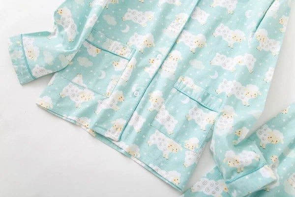 Womens 100% Cotton Pajamas Set Flannel Printed Button Nightwear Loungewear 12-24