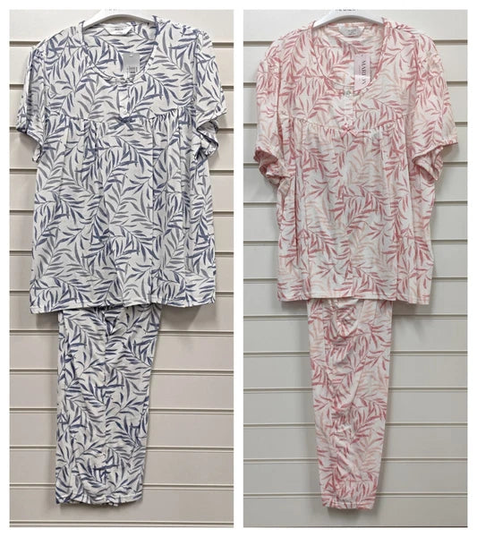 MARLON LADIES SUMMER JERSEY COTTON PALM SHORT SLEEVES PYJAMA SET UK SIZES 8-26
