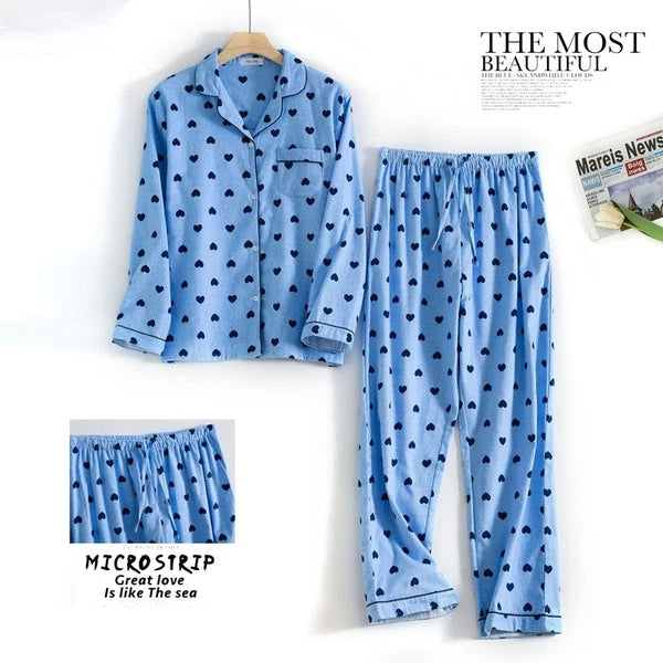 Womens 100% Cotton Pajamas Set Flannel Printed Button Nightwear Loungewear 12-24