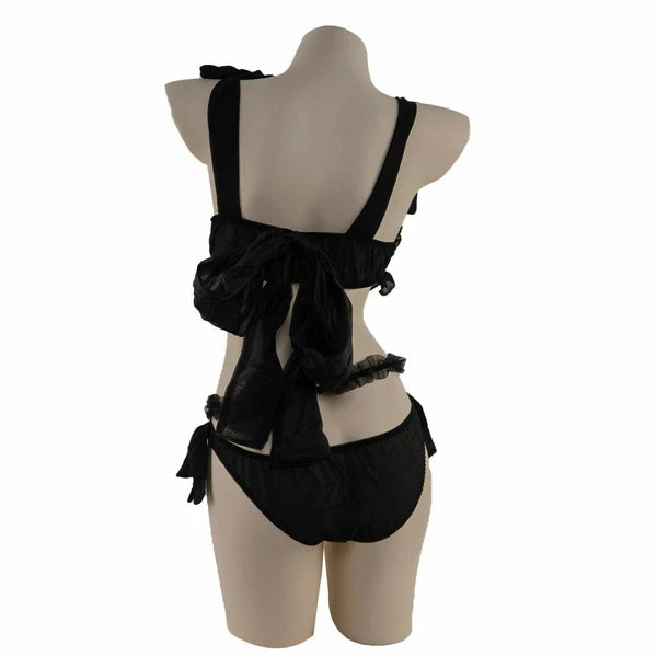 Women Sexy Lingerie Set Lolita Sleepwear Pajama Kawaii Maid Ruffle Suit