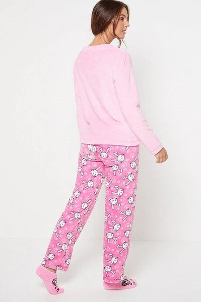 Ladies Womens SUPERSOFT FLEECE Pyjamas and Matching Socks Cosy PJ SET UK 8-26